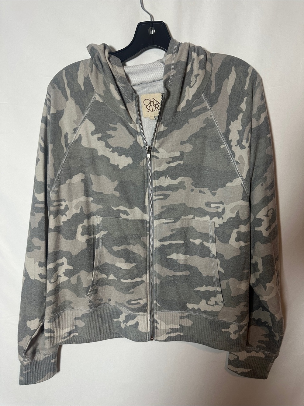 Chaser Women's Gray Camo Zip Hoodie